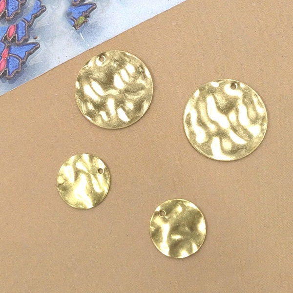 Solid Raw Brass Hammered Disc Charm Circle Charm Blank 12-18mm Earring Parts Jewelry Making Findings Supplies Gold Silver Metal Components