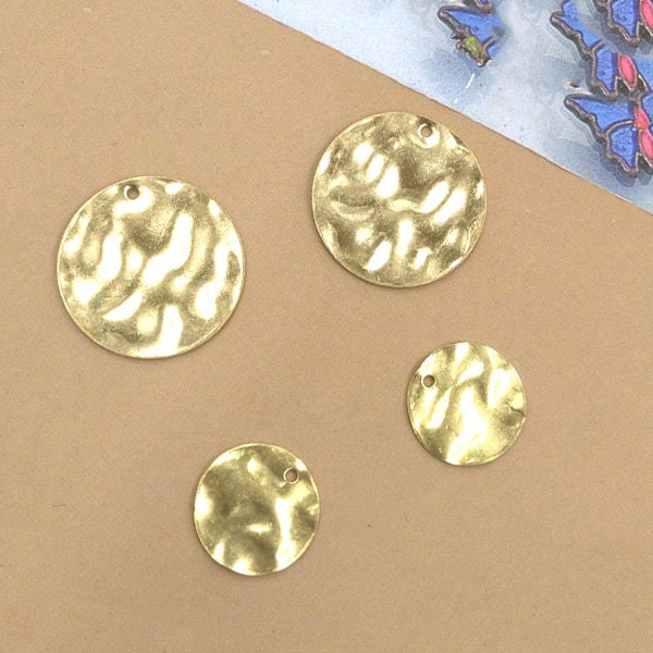 Solid Raw Brass Hammered Disc Charm Circle Charm Blank 12-18mm Earring Parts Jewelry Making Findings Supplies Gold Silver Metal Components