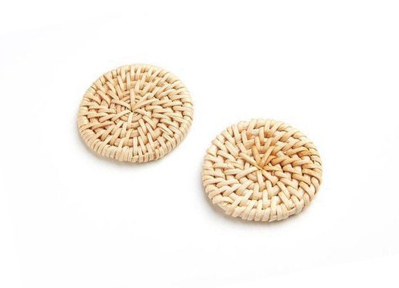 Natural Rattan Wood Earring Hoops 43mm-1-5/8" Coin Wooden Charms Handwoven Circle Findings Woven Boho Jewelry Making Blanks Wholesale Bulk