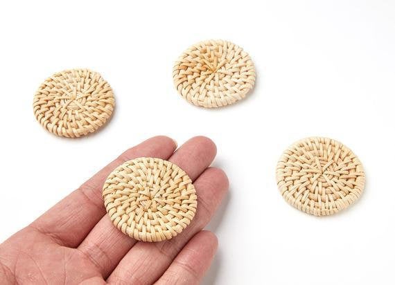 Natural Rattan Wood Earring Hoops 43mm-1-5/8" Coin Wooden Charms Handwoven Circle Findings Woven Boho Jewelry Making Blanks Wholesale Bulk