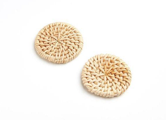 Natural Rattan Wood Earring Hoops 43mm-1-5/8" Coin Wooden Charms Handwoven Circle Findings Woven Boho Jewelry Making Blanks Wholesale Bulk