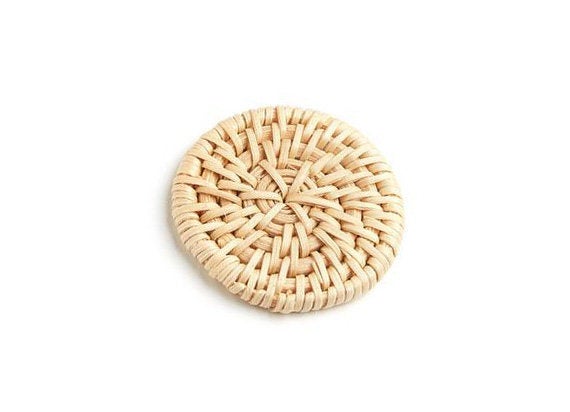 Natural Rattan Wood Earring Hoops 43mm-1-5/8" Coin Wooden Charms Handwoven Circle Findings Woven Boho Jewelry Making Blanks Wholesale Bulk