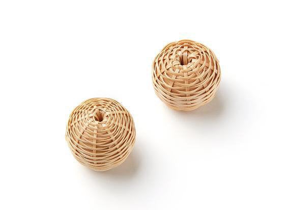 Natural Rattan Wood Earring Hoops 27mm-1-1/8" Ball Wooden Charms Handwoven Circle Findings Woven Boho Jewelry Making Blanks Wholesale Bulk