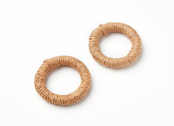 Natural Rattan Wood Earring Hoops 41mm 1-5/8" Round Wooden Charms Handwoven Circle Findings Woven Boho Jewelry Making Blanks Wholesale Bulk
