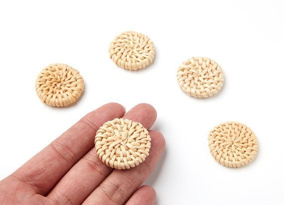 Natural Rattan Wood Earring Hoops 33mm-1-1/4" Coin Wooden Charms Handwoven Circle Findings Woven Boho Jewelry Making Blanks Wholesale Bulk