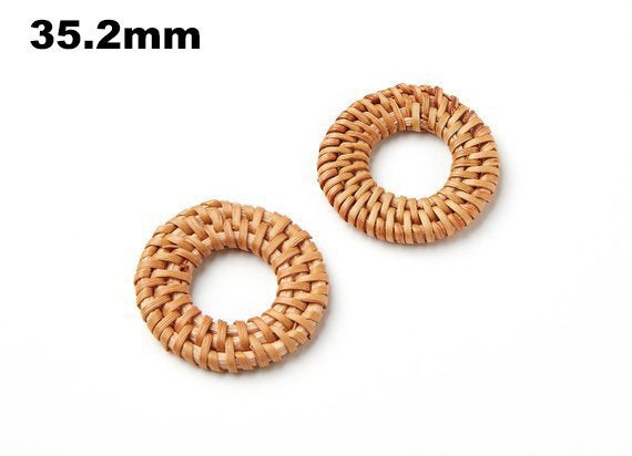 Natural Rattan Wood Earring Hoops 35mm 1-3/8" Round Wooden Charms Handwoven Circle Findings Woven Boho Jewelry Making Blanks Wholesale Bulk