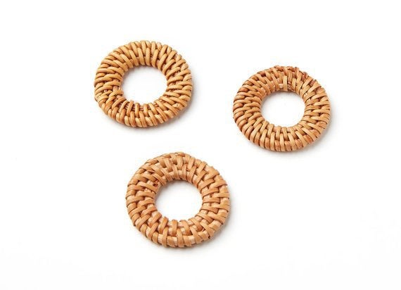 Natural Rattan Wood Earring Hoops 35mm 1-3/8" Round Wooden Charms Handwoven Circle Findings Woven Boho Jewelry Making Blanks Wholesale Bulk