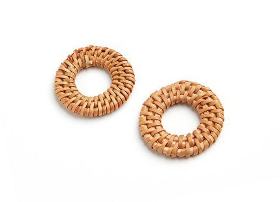 Natural Rattan Wood Earring Hoops 35mm 1-3/8" Round Wooden Charms Handwoven Circle Findings Woven Boho Jewelry Making Blanks Wholesale Bulk