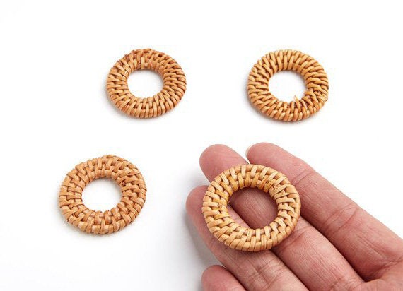 Natural Rattan Wood Earring Hoops 35mm 1-3/8" Round Wooden Charms Handwoven Circle Findings Woven Boho Jewelry Making Blanks Wholesale Bulk