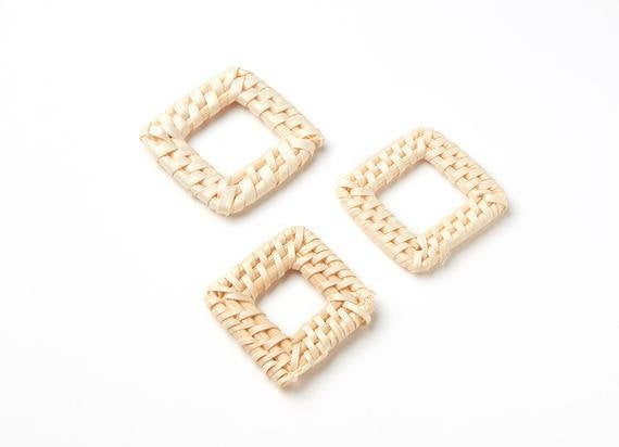 Natural Rattan Wood Earring Hoops 46x36mm Rectangle Wooden Charms Handwoven Circle Findings Woven Boho Jewelry Making Blanks Wholesale Bulk