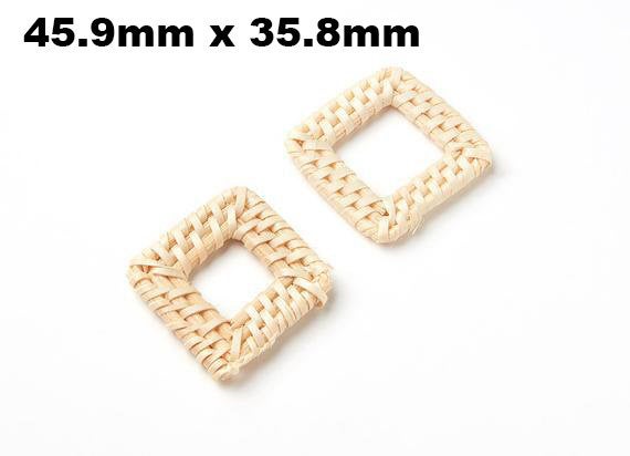 Natural Rattan Wood Earring Hoops 46x36mm Rectangle Wooden Charms Handwoven Circle Findings Woven Boho Jewelry Making Blanks Wholesale Bulk