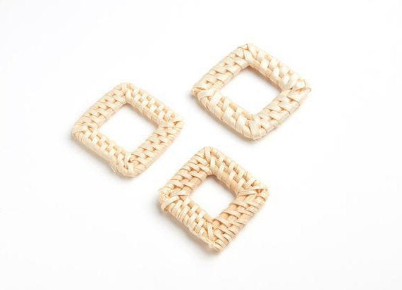 Natural Rattan Wood Earring Hoops 46x36mm Rectangle Wooden Charms Handwoven Circle Findings Woven Boho Jewelry Making Blanks Wholesale Bulk