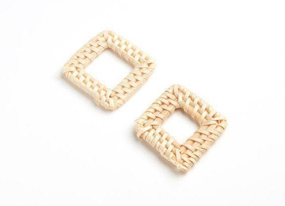 Natural Rattan Wood Earring Hoops 46x36mm Rectangle Wooden Charms Handwoven Circle Findings Woven Boho Jewelry Making Blanks Wholesale Bulk