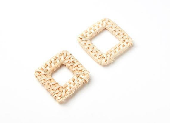 Natural Rattan Wood Earring Hoops 46x36mm Rectangle Wooden Charms Handwoven Circle Findings Woven Boho Jewelry Making Blanks Wholesale Bulk