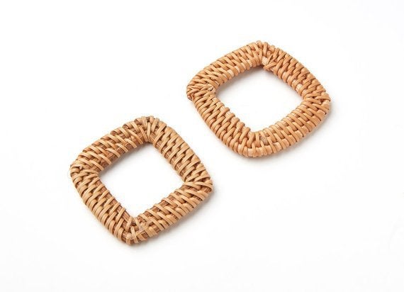 Natural Rattan Wood Earring Hoops 58x46mm Rectangle Wooden Charms Handwoven Circle Findings Woven Boho Jewelry Making Blanks Wholesale Bulk