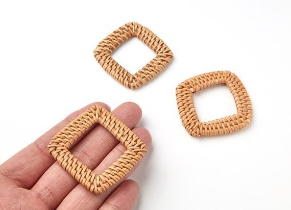 Natural Rattan Wood Earring Hoops 58x46mm Rectangle Wooden Charms Handwoven Circle Findings Woven Boho Jewelry Making Blanks Wholesale Bulk