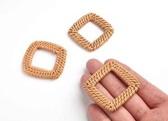 Natural Rattan Wood Earring Hoops 58x46mm Rectangle Wooden Charms Handwoven Circle Findings Woven Boho Jewelry Making Blanks Wholesale Bulk