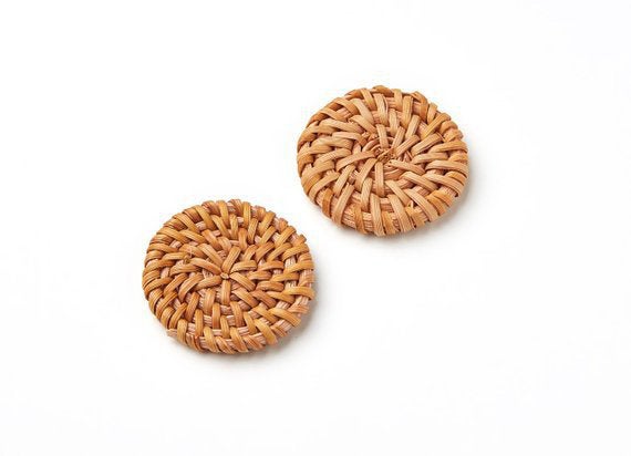 Natural Rattan Wood Earring Hoops 30mm-1-3/16" Coin Wooden Charms Handwoven Circle Findings Woven Boho Jewelry Making Blanks Wholesale Bulk