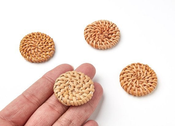 Natural Rattan Wood Earring Hoops 30mm-1-3/16" Coin Wooden Charms Handwoven Circle Findings Woven Boho Jewelry Making Blanks Wholesale Bulk