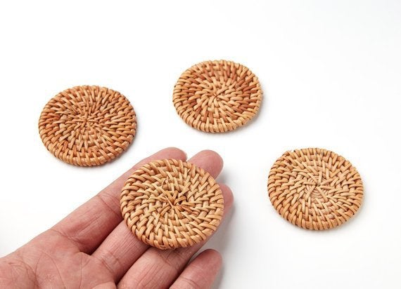 Natural Rattan Wood Earring Hoops 51mm-2" Coin Wooden Charms Handwoven Circle Findings Woven Boho Jewelry Making Blanks Wholesale Bulk