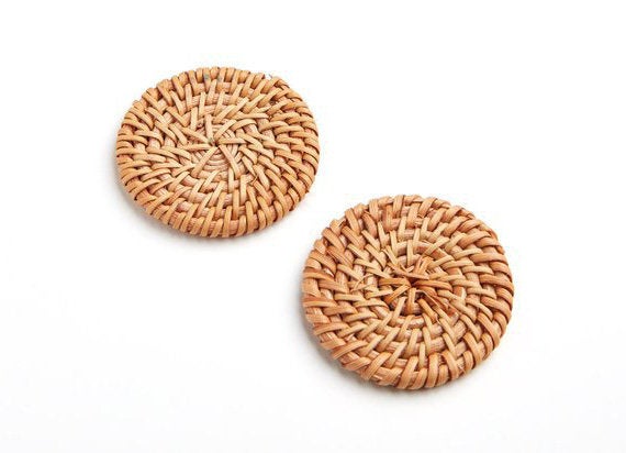 Natural Rattan Wood Earring Hoops 51mm-2" Coin Wooden Charms Handwoven Circle Findings Woven Boho Jewelry Making Blanks Wholesale Bulk