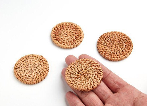 Natural Rattan Wood Earring Hoops 51mm-2" Coin Wooden Charms Handwoven Circle Findings Woven Boho Jewelry Making Blanks Wholesale Bulk