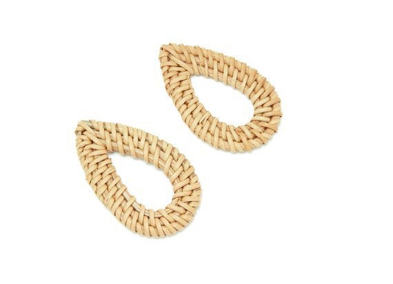 Natural Rattan Wood Earring Hoops 51mm 2" Drop Wooden Charms Handwoven Circle Findings Woven Boho Jewelry Making Blanks Wholesale Bulk