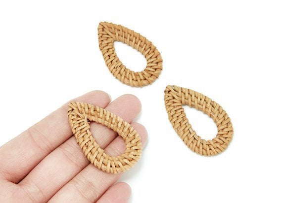 Natural Rattan Wood Earring Hoops 51mm 2" Drop Wooden Charms Handwoven Circle Findings Woven Boho Jewelry Making Blanks Wholesale Bulk