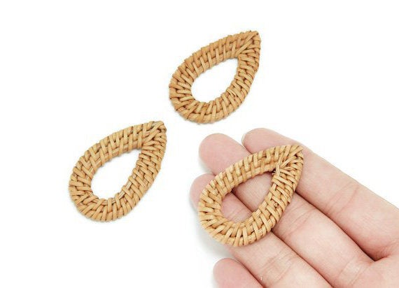 Natural Rattan Wood Earring Hoops 51mm 2" Drop Wooden Charms Handwoven Circle Findings Woven Boho Jewelry Making Blanks Wholesale Bulk