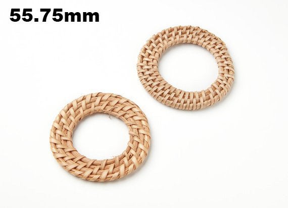 Natural Rattan Wood Earring Hoops 56mm 2-1/8" Round Wooden Charms Handwoven Circle Findings Woven Boho Jewelry Making Blanks Wholesale Bulk