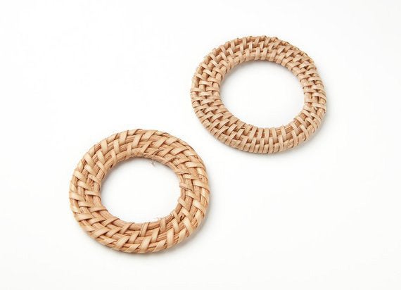 Natural Rattan Wood Earring Hoops 56mm 2-1/8" Round Wooden Charms Handwoven Circle Findings Woven Boho Jewelry Making Blanks Wholesale Bulk