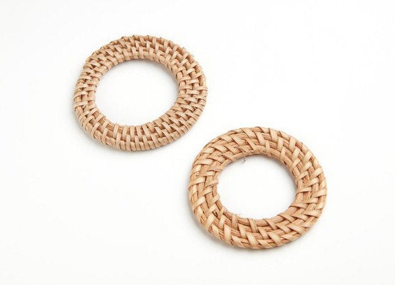 Natural Rattan Wood Earring Hoops 56mm 2-1/8" Round Wooden Charms Handwoven Circle Findings Woven Boho Jewelry Making Blanks Wholesale Bulk