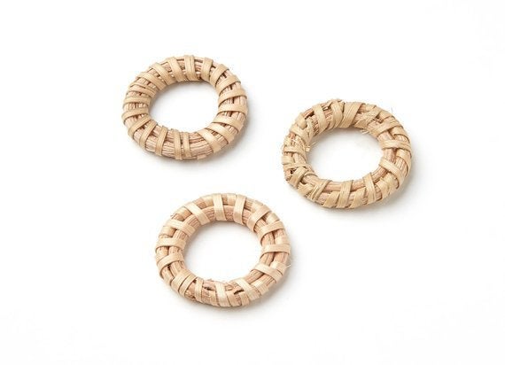 Natural Rattan Wood Earring Hoops 27mm 1-1/8" Round Wooden Charms Handwoven Circle Findings Woven Boho Jewelry Making Blanks Wholesale Bulk