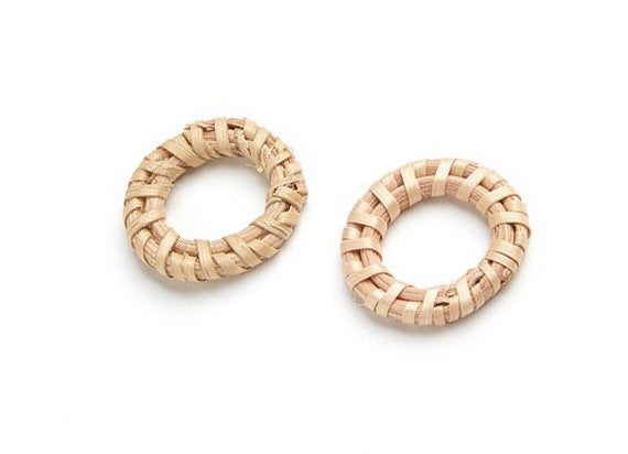 Natural Rattan Wood Earring Hoops 27mm 1-1/8" Round Wooden Charms Handwoven Circle Findings Woven Boho Jewelry Making Blanks Wholesale Bulk