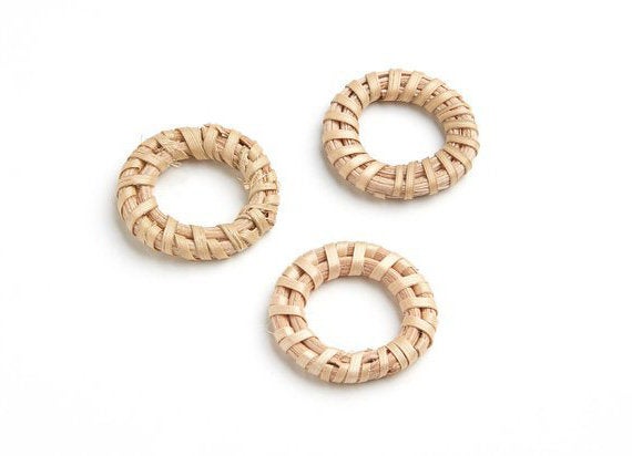 Natural Rattan Wood Earring Hoops 27mm 1-1/8" Round Wooden Charms Handwoven Circle Findings Woven Boho Jewelry Making Blanks Wholesale Bulk