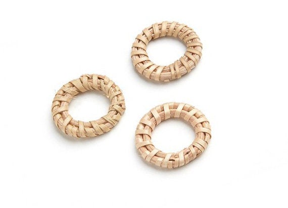 Natural Rattan Wood Earring Hoops 27mm 1-1/8" Round Wooden Charms Handwoven Circle Findings Woven Boho Jewelry Making Blanks Wholesale Bulk