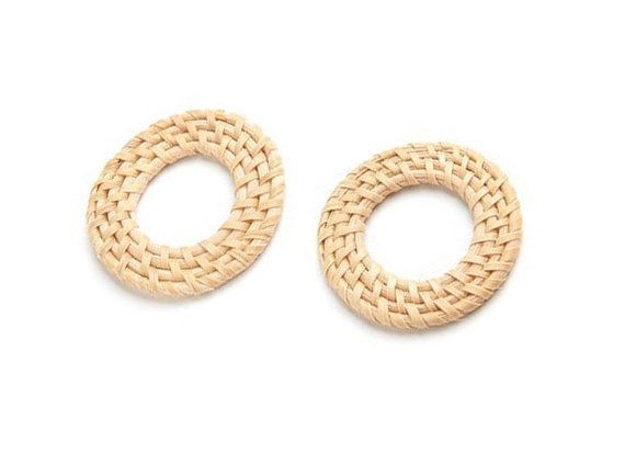 Natural Rattan Wood Earring Hoops 52mm-2" Round Wooden Charms Handwoven Circle Findings Woven Boho Jewelry Making Blanks Wholesale Bulk