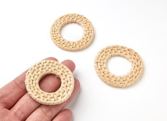 Natural Rattan Wood Earring Hoops 52mm-2" Round Wooden Charms Handwoven Circle Findings Woven Boho Jewelry Making Blanks Wholesale Bulk