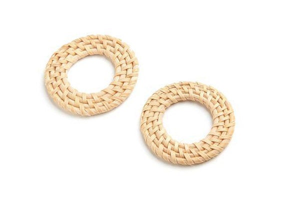 Natural Rattan Wood Earring Hoops 52mm-2" Round Wooden Charms Handwoven Circle Findings Woven Boho Jewelry Making Blanks Wholesale Bulk