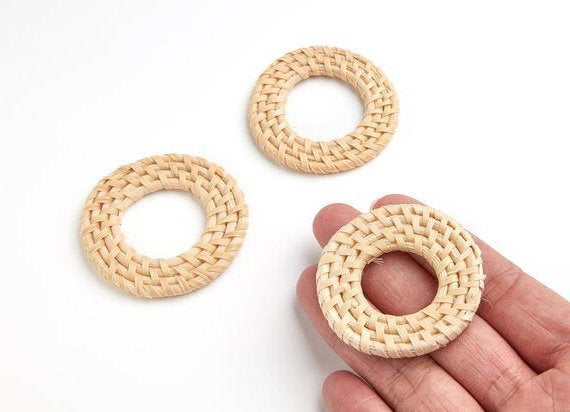 Natural Rattan Wood Earring Hoops 52mm-2" Round Wooden Charms Handwoven Circle Findings Woven Boho Jewelry Making Blanks Wholesale Bulk