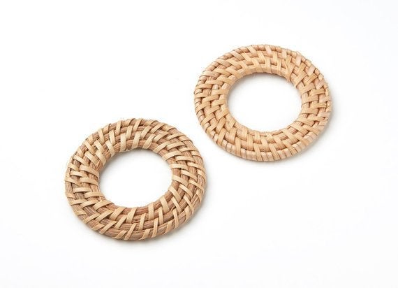 Natural Rattan Wood Earring Hoops 50mm-2" Round Wooden Charms Handwoven Circle Findings Woven Boho Jewelry Making Blanks Wholesale Bulk