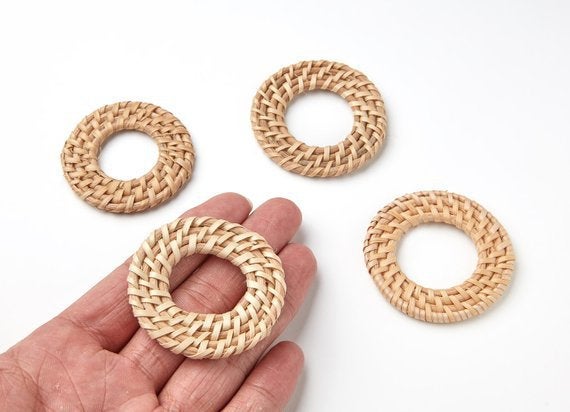 Natural Rattan Wood Earring Hoops 50mm-2" Round Wooden Charms Handwoven Circle Findings Woven Boho Jewelry Making Blanks Wholesale Bulk