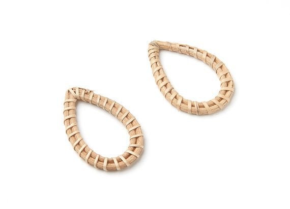 Natural Rattan Wood Earring Hoops 50x32mm Drop Wooden Charms Handwoven Circle Findings Woven Boho Jewelry Making Blanks Wholesale Bulk