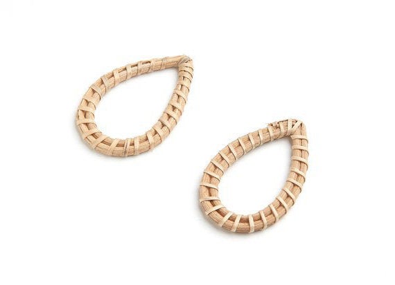 Natural Rattan Wood Earring Hoops 50x32mm Drop Wooden Charms Handwoven Circle Findings Woven Boho Jewelry Making Blanks Wholesale Bulk