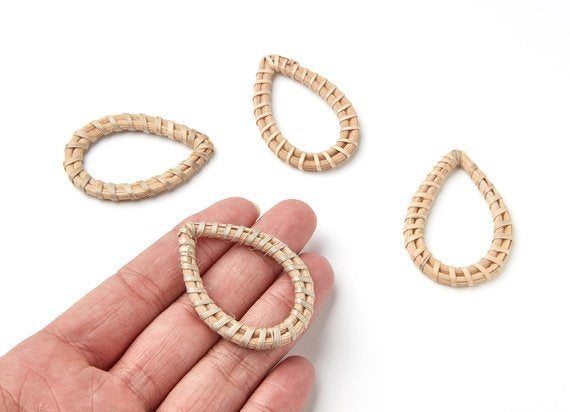 Natural Rattan Wood Earring Hoops 50x32mm Drop Wooden Charms Handwoven Circle Findings Woven Boho Jewelry Making Blanks Wholesale Bulk