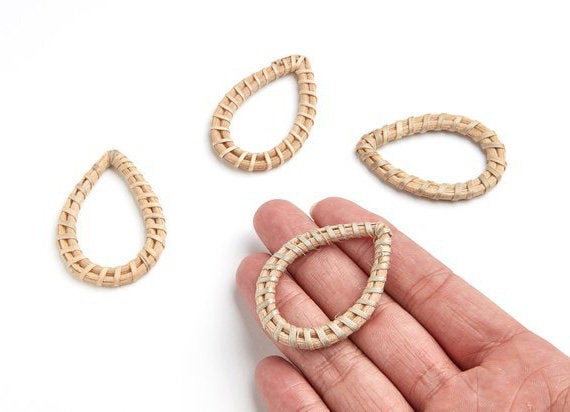 Natural Rattan Wood Earring Hoops 50x32mm Drop Wooden Charms Handwoven Circle Findings Woven Boho Jewelry Making Blanks Wholesale Bulk