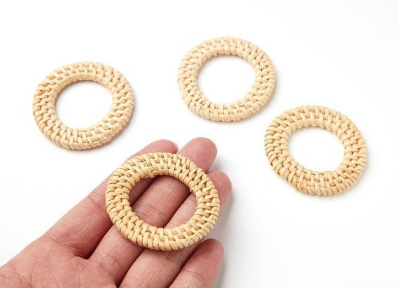 Natural Rattan Wood Earring Hoops 50mm-2" Round Wooden Charms Handwoven Circle Findings Woven Boho Jewelry Making Blanks Wholesale Bulk