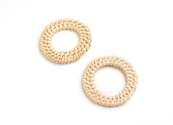 Natural Rattan Wood Earring Hoops 50mm-2" Round Wooden Charms Handwoven Circle Findings Woven Boho Jewelry Making Blanks Wholesale Bulk