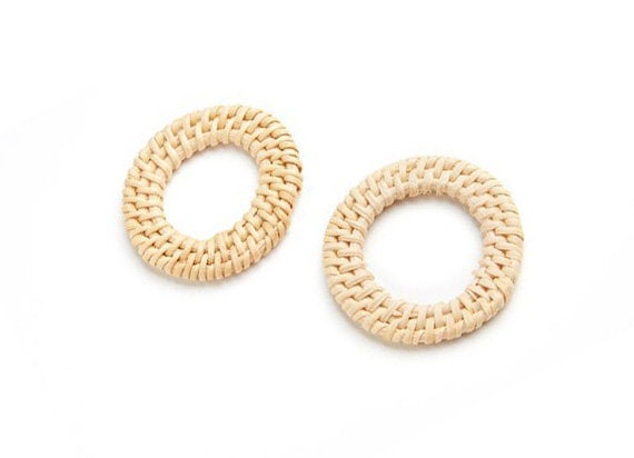 Natural Rattan Wood Earring Hoops 50mm-2" Round Wooden Charms Handwoven Circle Findings Woven Boho Jewelry Making Blanks Wholesale Bulk