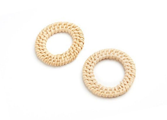 Natural Rattan Wood Earring Hoops 50mm-2" Round Wooden Charms Handwoven Circle Findings Woven Boho Jewelry Making Blanks Wholesale Bulk